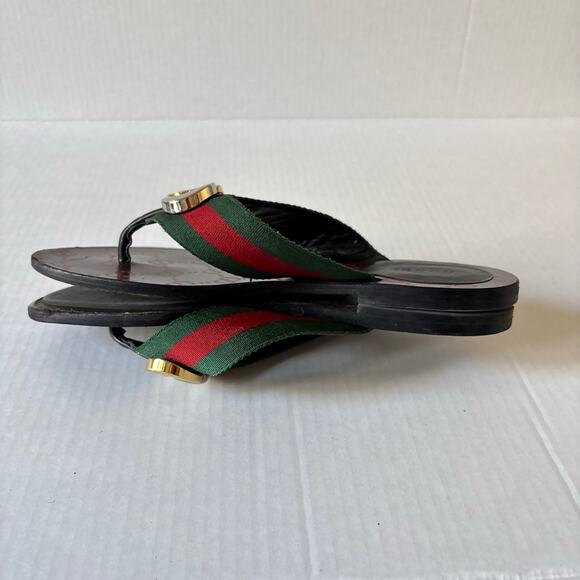 Gucci Kika Interlocking GG Web Stripe Flat Thong Sandals Red Green Size EU 38 - Picture 9 of 12